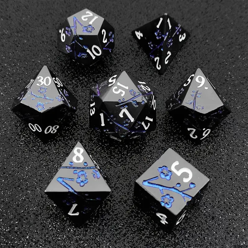 Metal Dice Set Solid Cherry Blossom in Blue Chrome (DCPHMT27)