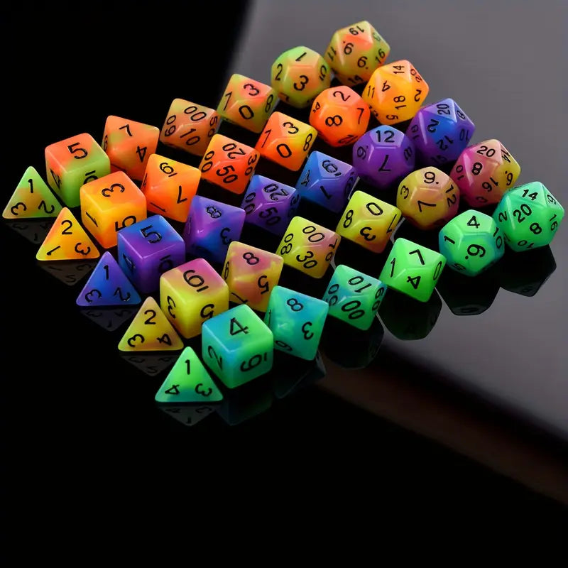 Acrylic Dice Set Glow in the Dark Neon Assorted Colors (DCPHAC11)