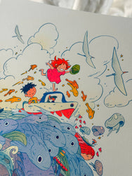 Ponyo on the Cliff by the Sea ~ Small Riso Print