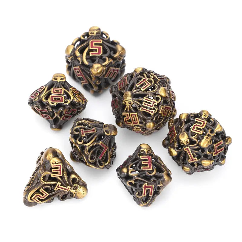 Metal Dice Set Rounded Cthulhu Head in Copper and Red (DCPHMT18)