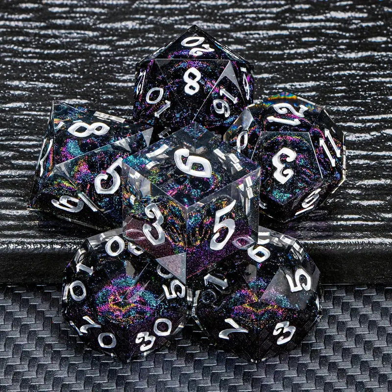 Resin Dice Set Skull Glitter Imprint Assorted Colors (DCPHRE20)