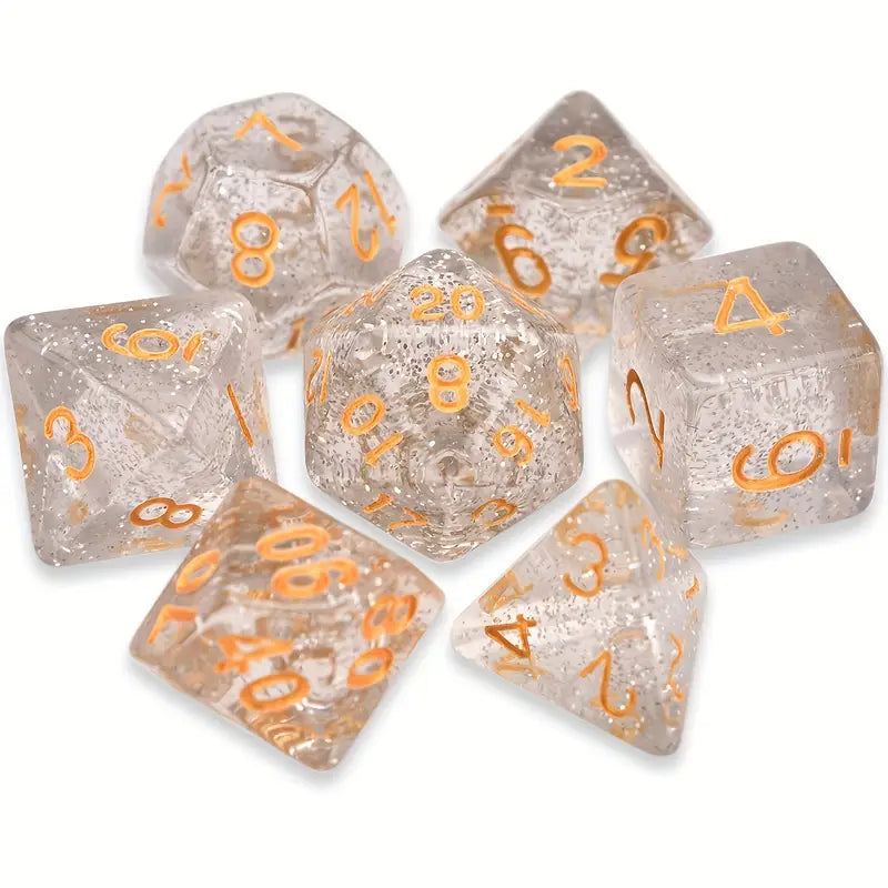 Acrylic Dice Set Transparent Silver Glitter (DCPHAC16)