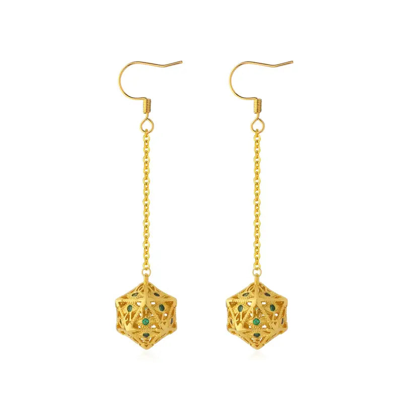 Earring Gold D20 Gem Dangles in Assorted Colors (EADADT2)