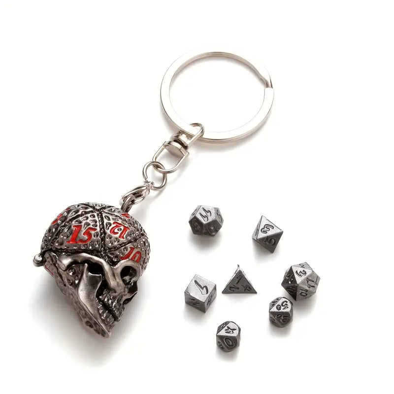 Keychain Skull Locket with Mini Dice Set