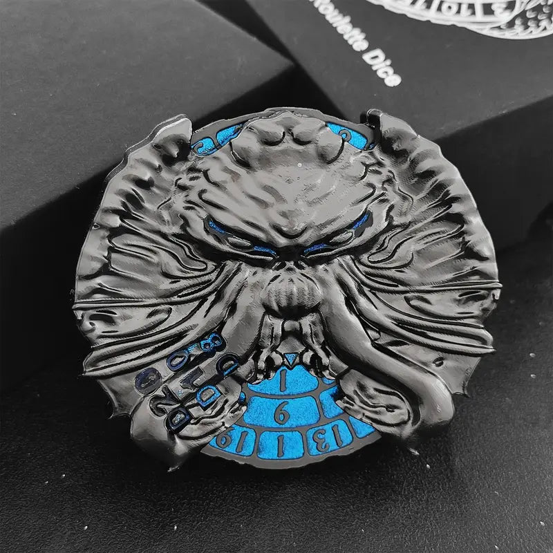 Metal Dice Spinner with Cthulhu Face in Blue Chrome (DAMIDS4)