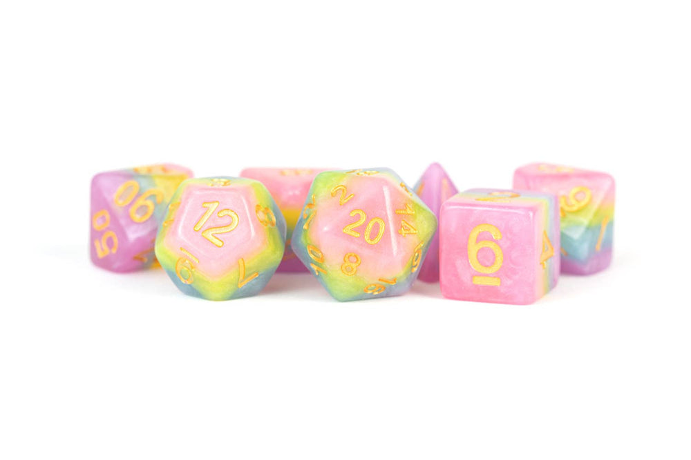 16mm Resin Polyhedral Dice Set - Colorful 18 Colors: Translucent Rainbow