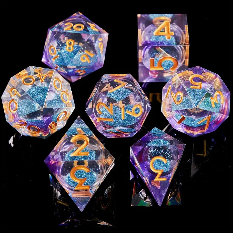 Resin Dice Set Lava Sand Liquid Core Assorted Colors (DCPHRE19)