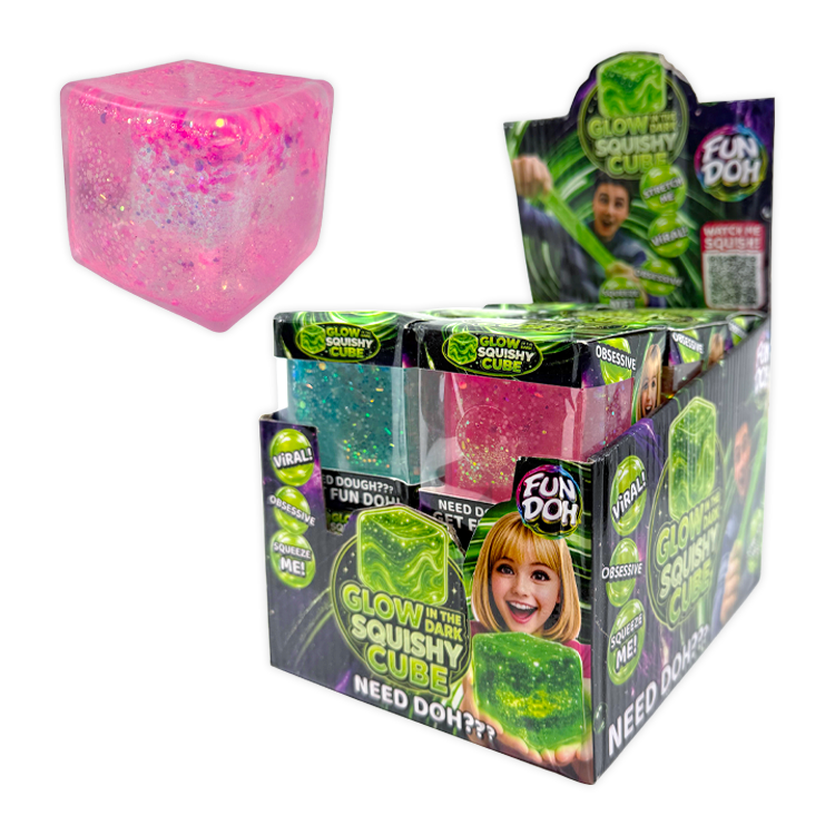 Fun Doh Glow in the Dark Squishy Sparkle Cube - 12/Display: Wholesale Price