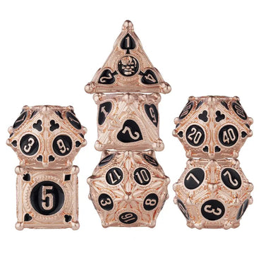 Metal Dice Set Poker Theme in Rose Gold and Black (DCPHMT22)