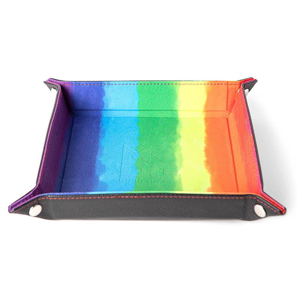 Velvet Folding Dice Tray with Leather Backing (7 Colors): Water Rainbow