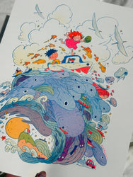 Ponyo on the Cliff by the Sea ~ Small Riso Print