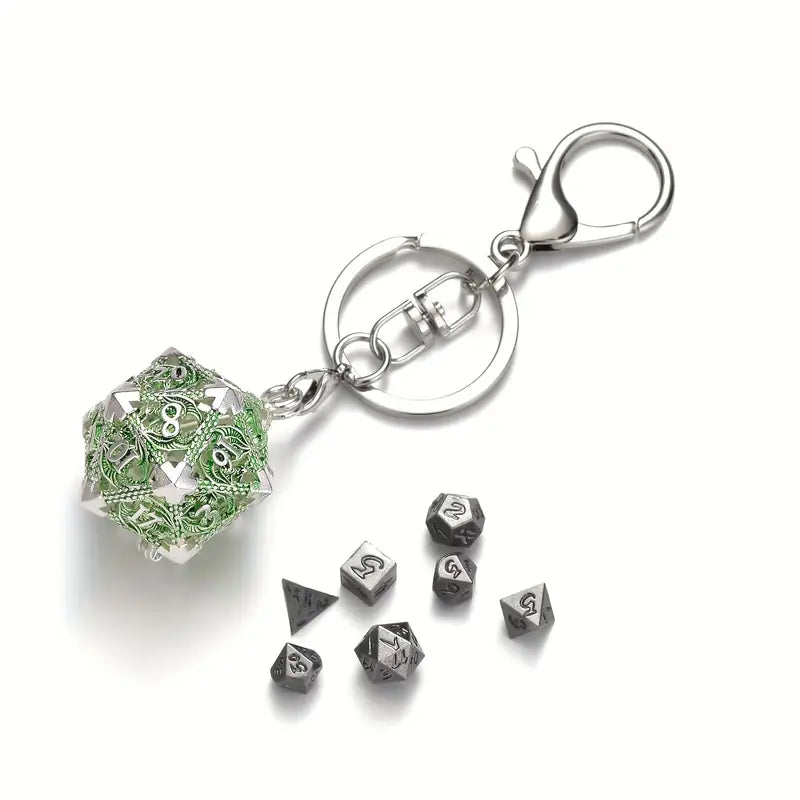 Keychain D20 Dragon Locket with Mini Dice Set in Assorted Colors (KCDCDR1)