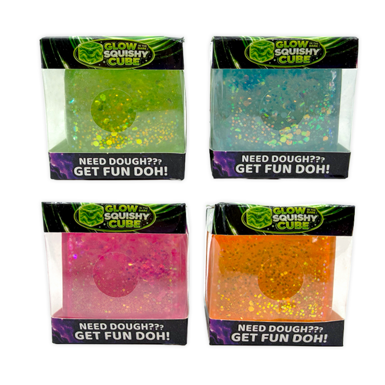Fun Doh Glow in the Dark Squishy Sparkle Cube - 12/Display: Wholesale Price
