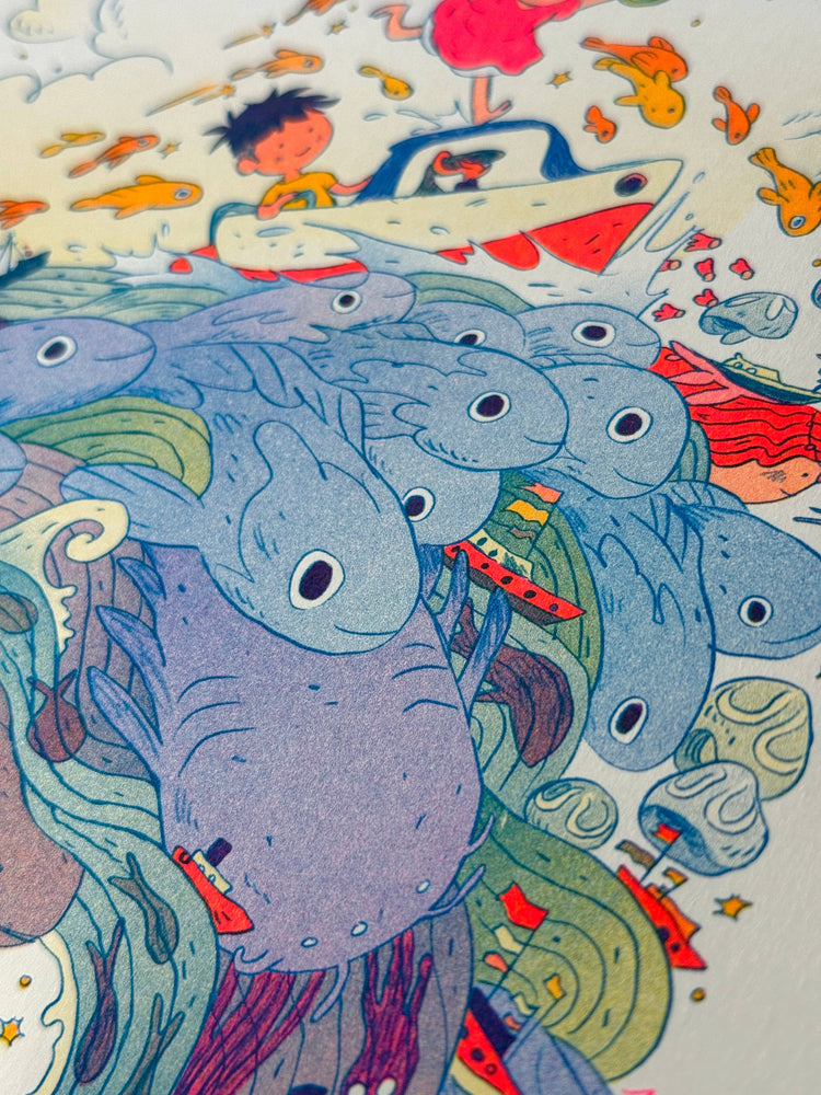 Ponyo on the Cliff by the Sea ~ Small Riso Print
