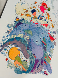 Ponyo on the Cliff by the Sea ~ Small Riso Print