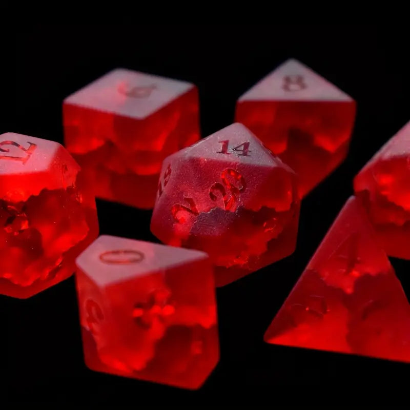 Gemstone Dice Set Frosted Red Glass (DCPHGS11)