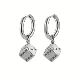 Earrings Hoops with D6 Dangle Stainless Steel (EAHOD61)