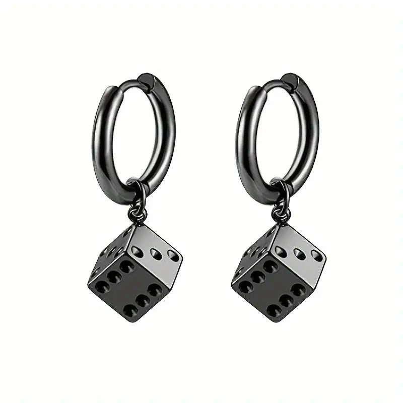 Earrings Hoops with D6 Dangle Stainless Steel (EAHOD61)