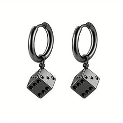 Earrings Hoops with D6 Dangle Stainless Steel (EAHOD61)