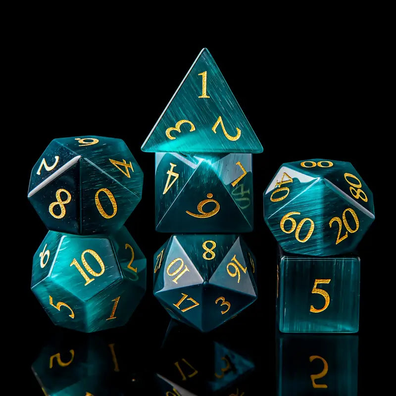 Gemstone Dice Set Cat's Eye Dark Green (DCPHGS15)