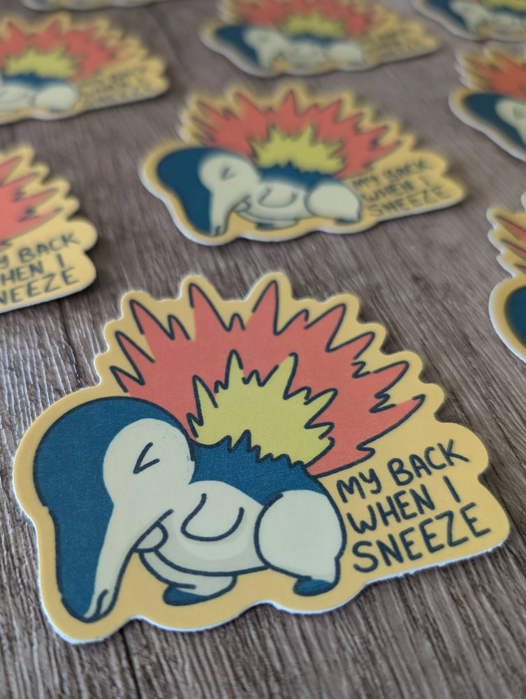 Cyndaquil Back Pain - Cute Pokémon Nintendo Vinyl Sticker