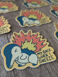 Cyndaquil Back Pain - Cute Pokémon Nintendo Vinyl Sticker