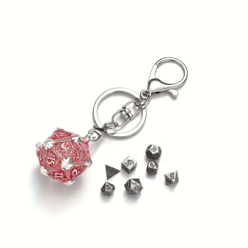 Keychain D20 Dragon Locket with Mini Dice Set in Assorted Colors (KCDCDR1)