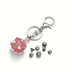 Keychain D20 Dragon Locket with Mini Dice Set in Assorted Colors (KCDCDR1)