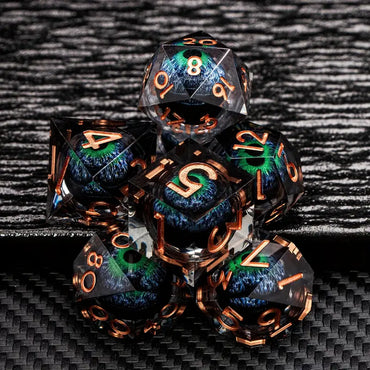 Resin Dice Set Grey with Jumpy Green Eye Core (DCPHRE17)