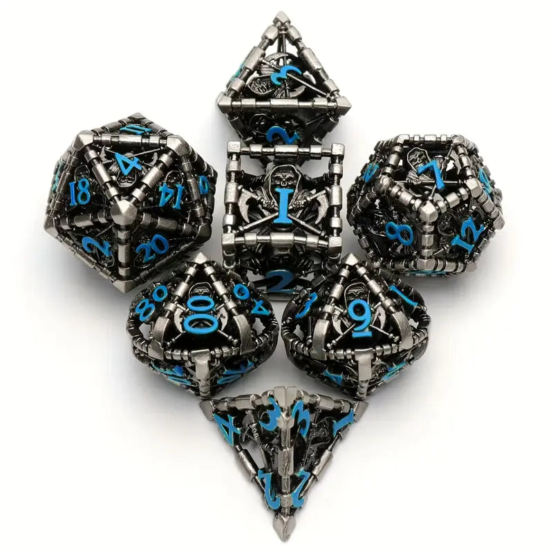 Metal Dice Set Grim Reaper Nickel and Blue (DCPHMT20)