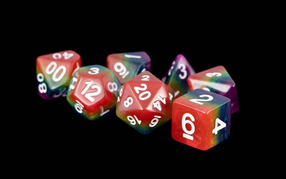 16mm Resin Polyhedral Dice Set - Colorful 18 Colors: Translucent Rainbow