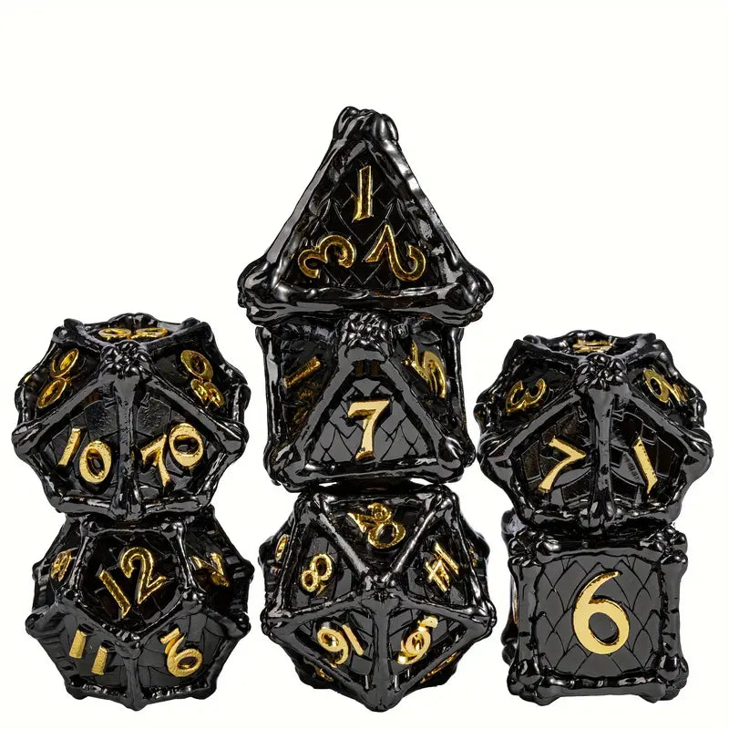 Metal Dice Set Dragon Bone in Black and Gold (DCPHMT28)