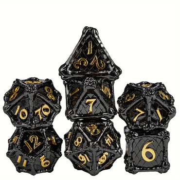Metal Dice Set Dragon Bone in Black and Gold (DCPHMT28)