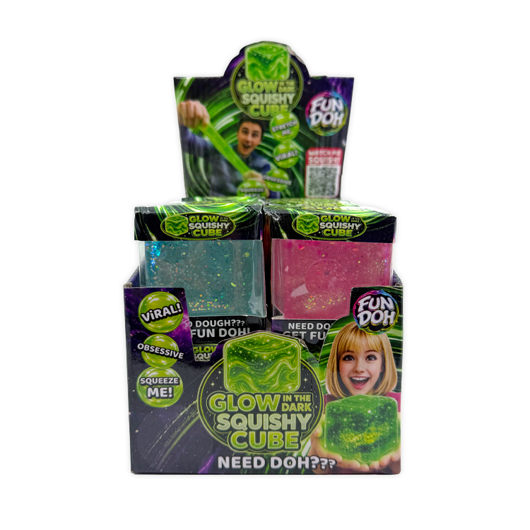 Fun Doh Glow in the Dark Squishy Sparkle Cube - 12/Display: Wholesale Price