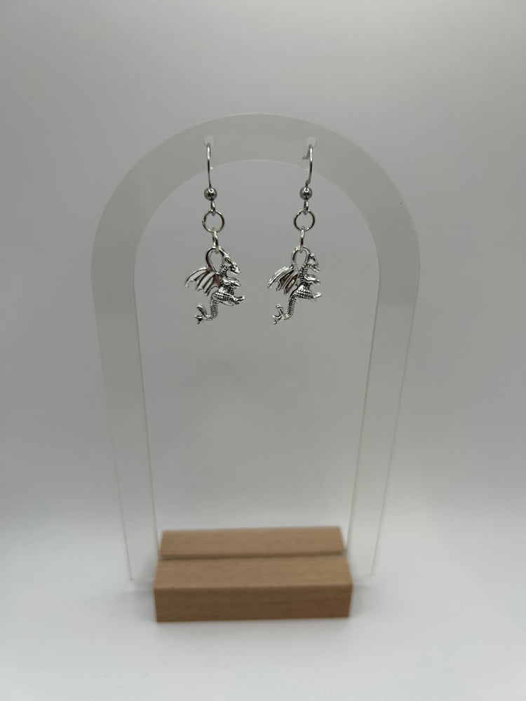 Earrings Handmade Silver Dragon Dangles (EADADR1)