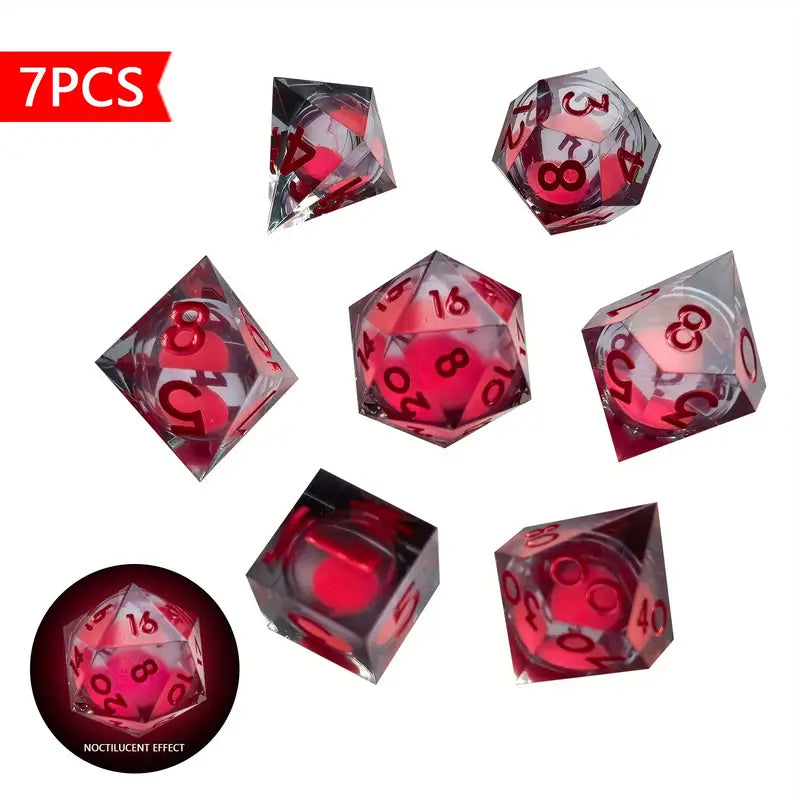 Resin Dice Set Transparent Grey with Red Liquid Core (DCPHRE6)