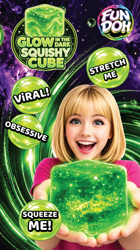 Fun Doh Glow in the Dark Squishy Sparkle Cube - 12/Display: Wholesale Price