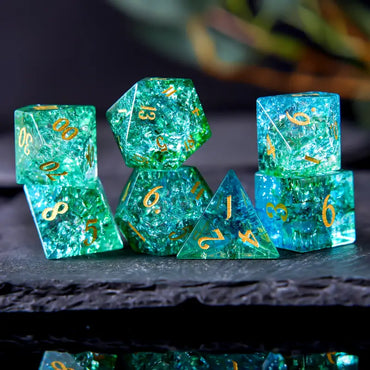 Gemstone Dice Set Cracked Blue Green Ice (DCPHGS18)