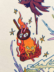 Howl's Moving Castle Small Riso Print