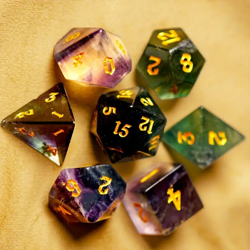 Gemstone Dice Set Purple and Green Crystal (DCPHGS13)