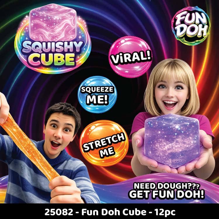 Fun Doh Squish & Squeeze Sparkle Cube Fidget Toy- 12/Display: Wholesale Price