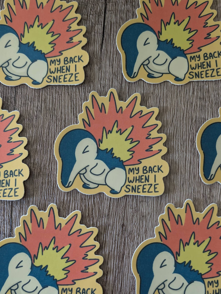 Cyndaquil Back Pain - Cute Pokémon Nintendo Vinyl Sticker