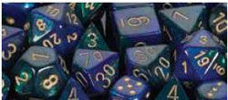 7CT GEMINI BLUE-GREEN W/GOLD DICE SET