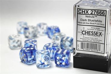 16mm D6 Dice Block (12) - Nebula Dark Blue w/White (CHX27666)