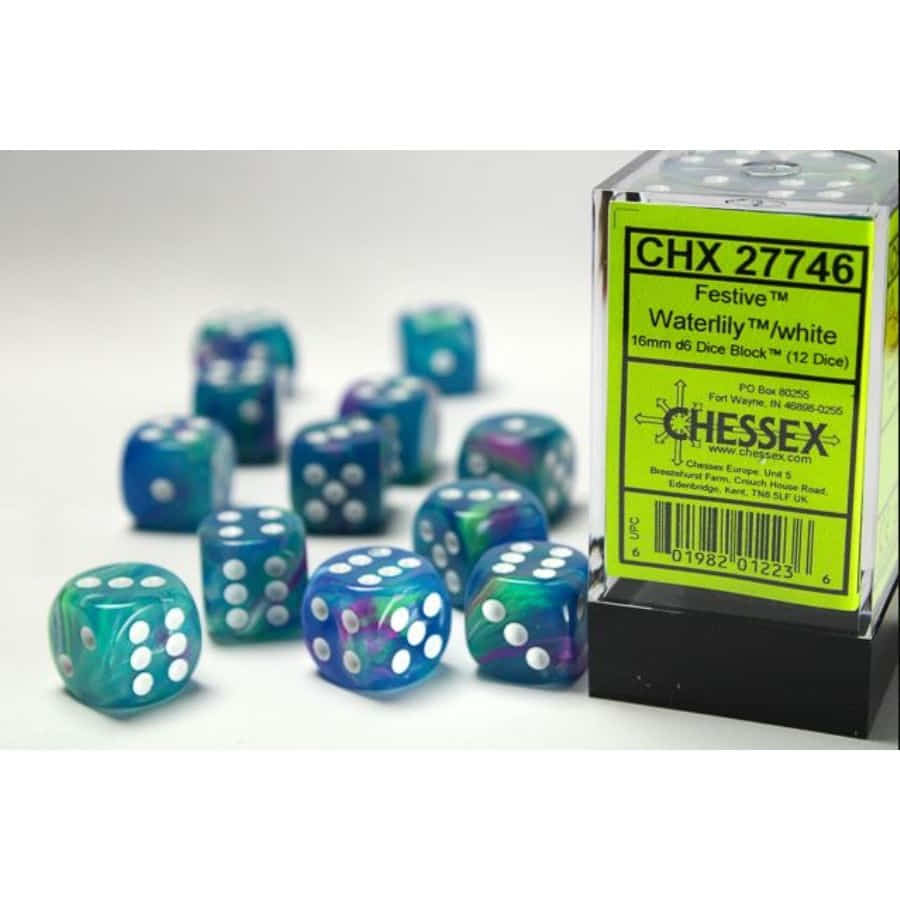 16mm D6 Dice Block (12) -Waterlily/White (27746)