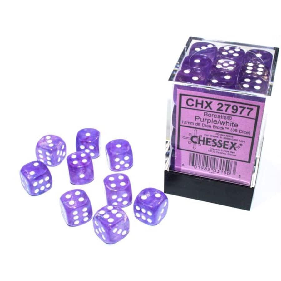 12mm D6 Dice Block (36) - Purple w/ White (CHX27977)
