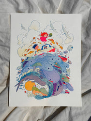 Ponyo on the Cliff by the Sea ~ Small Riso Print