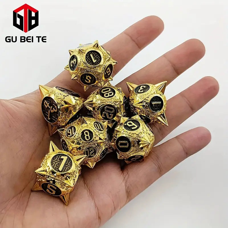 Metal Dice Set Solid Spikey in Gold and Black (DCPHMT24)