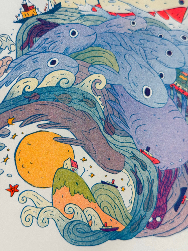 Ponyo on the Cliff by the Sea ~ Small Riso Print