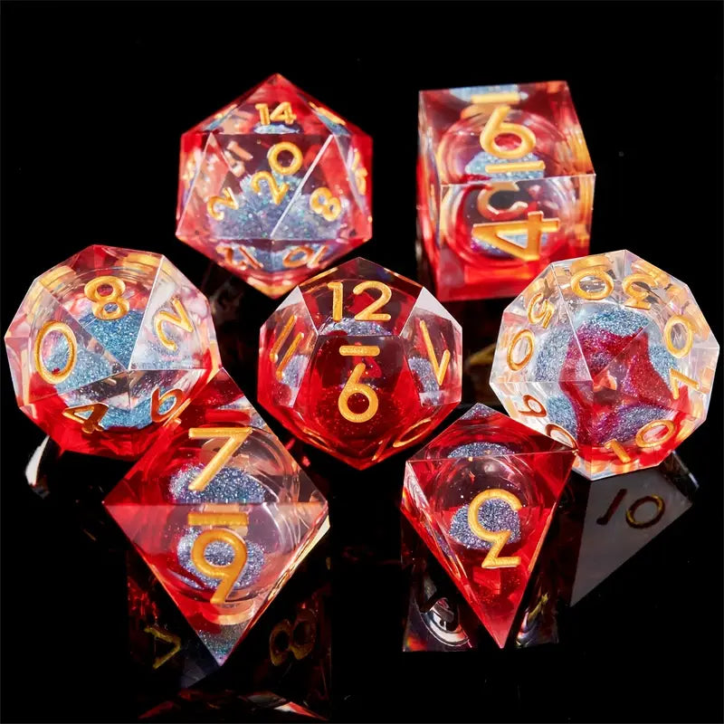 Resin Dice Set Lava Sand Liquid Core Assorted Colors (DCPHRE19)